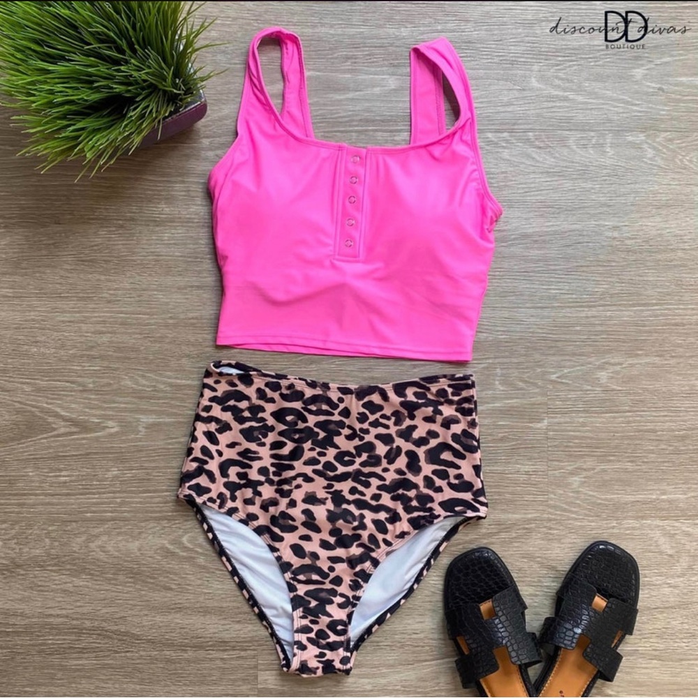 Pink and Print Bikini Swimsuit